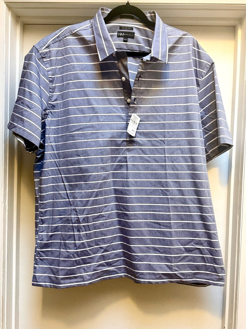Neiman Marcus Blue and White Striped 1/2 Button Down Shirt